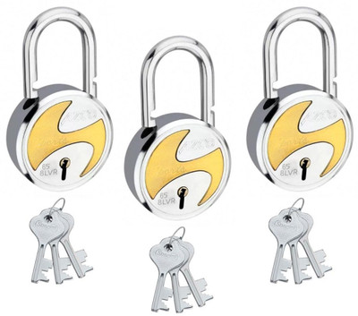 onepro Azco Sport Silver 65 MM 3 Each Keys with 3 Padlocks 8 Levers Double Locking Padlock(Silver, Gold)