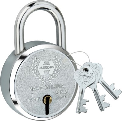 HARRISONLOCK Round Padlock 50mm 6 Lever With 3 Keys J-SUPREME-0656/ Mild Steel Material Padlock(Bright Chrome Polished)