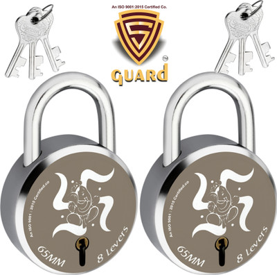 S-Guard GANESHA Laser Printed Door Lock, Lock & keys for Door & Gate-65MM-8 Levers-2 Padlock(Silver, Gold)
