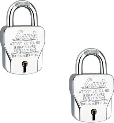 Link Atoot Extra 60mm Triple Locking Mechanism Padlock, Hardened Shackle Pack 2 Padlock(Silver)