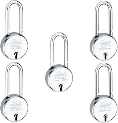 Link New Round 50Ls Set 5Pcs| Steel Body||Made in India Padlock(Silver)