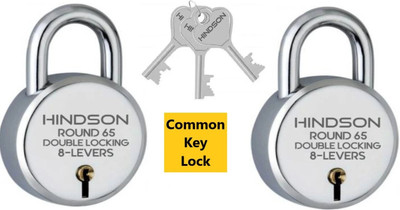 HINDSON Lock with Common Key, 2 Padlock with 3 Same Keys, Steel 8 Lever, 65mm Padlock Padlock(Silver)