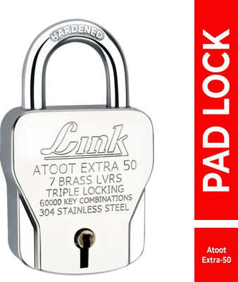Link Atoot Extra 50mm Lock | Stainless Steel Body | Hardened Shackle | Made in India Padlock(Silver)