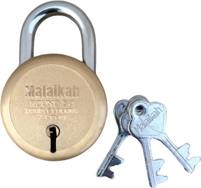 Malaikah Gold Round 50mm Double Locking 7 Lever With 3 Keys Round Padlock Padlock(Gold)