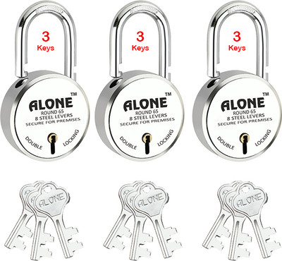 alone Round 65mm 3 Keys Each Long Neck 3 Padlocks for home door gate shutter shop Padlock(S.S)