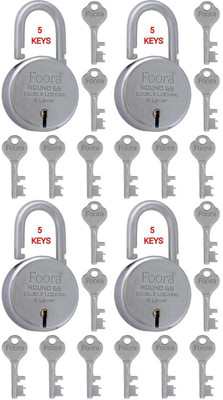 Foora Round 65 Pack of 4 with 5 Separate Keys Each, Heavy Duty Shackle Double Locking Padlock(Silver)