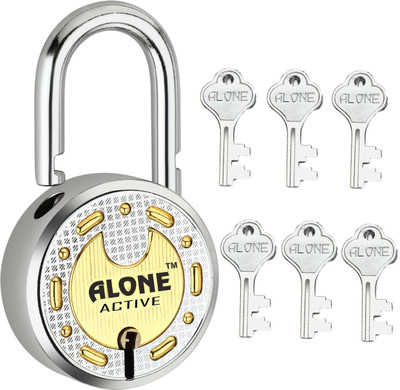 Fithome Alone Active Round 65mm Lock for Home Gate Shop Shutter, D/L 6 Keys (pack of 1) Padlock(Brass Combination, Chrome)