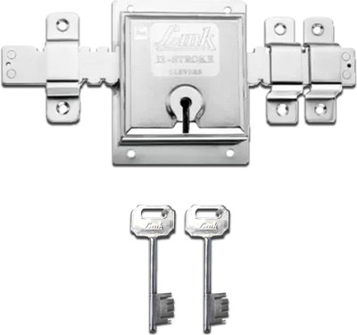 Link 12Turn Main Door/Shutter Heavy Lock With 2 Key stroke Lever Mechanism(106x135mm) Lock(Silver)