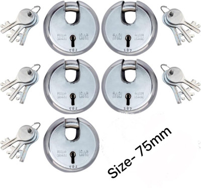 Trust me 75MM round shutter pad lock with 3 keys 8 levers for home godown office Padlock Padlock(Silver)
