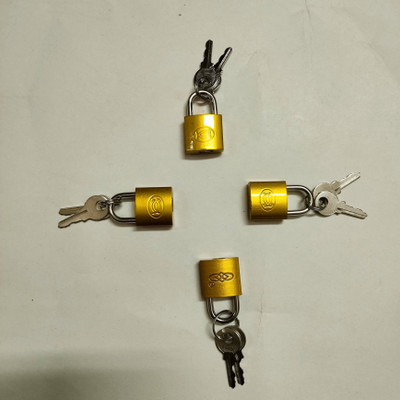 Shyam Sarowar Small Brass Polished Lock and Key (Gold) - Set of 4 for traveling bag ,_63 Lock(Gold)