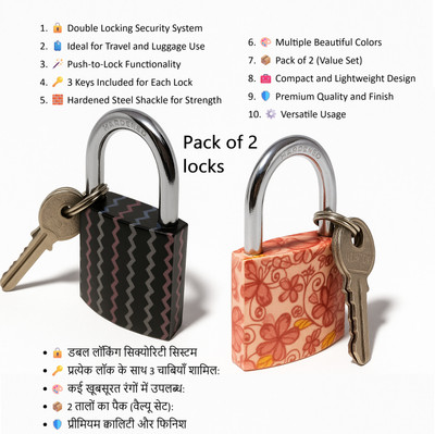 Rizmeg Pack of 2, Small Luggage Padlocks for Travel Bags – 38MM Mini Locks with 3 Keys Padlock(Multicolor)