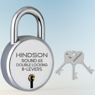 HINDSON Steel Round 65mm 8 Levers with 3 Keys Padlock Silver Finish Padlock(Silver)