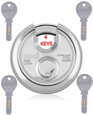 alone Stainless Steel Shutter Disc Lock 90mm with 4 Computerized Keys (304 Steel) Lock(S.S)