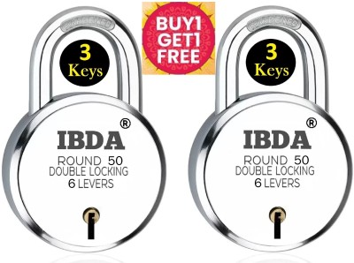 IBDA small lock 50mm | BUY1+GET1 | Double Locking | 6 Levers'| Rivetless Steel Body Padlock(Silver)