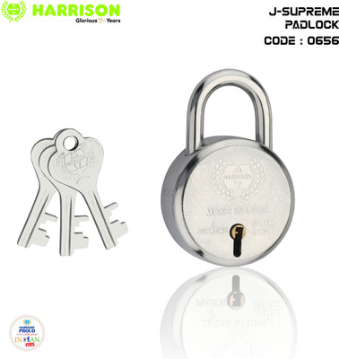 HARRISONLOCK Round Padlock 50mm 6 Lever With 3 Keys J-SUPREME-0656/ Mild Steel Material Padlock(Bright Chrome Polished)