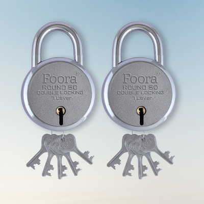 Foora Round 50mm Padlock with 5 Keys, Double Locking, 8 Lever, for Gate Door Lock Padlock(Silver)