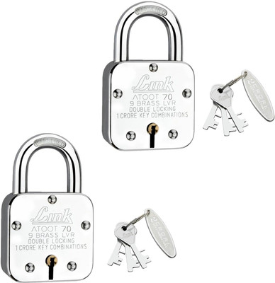 Link Atoot 70mm|1 Cr Keys Combinations |Hardened Shackle|Brass Lever(Pack 2) Padlock(Silver)