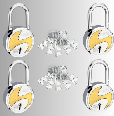onepro Azco Sport Silver 65 MM 12 Same Keys with 4 Padlocks 8 Levers Double Locking Padlock(Silver, Gold)