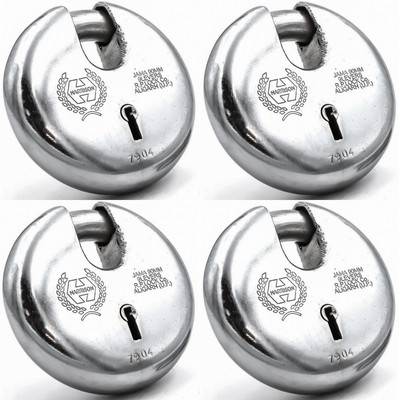 HARRISON Round Padlock 90mm 8 Lever with 3 Keys JAMA-0022 Pack of 4/ Mild Steel Material Padlock(Silver)