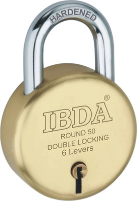 IBDA small lock & key | Double Locking | 6 Levers' Technology | Rivetless Steel Body Lock(Gold)