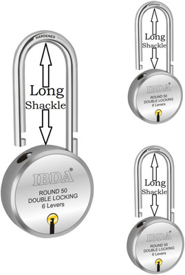 IBDA long shackle | small lock & key |Double Locking| Pk of 3 | Rivetless Steel Body Padlock(Silver)