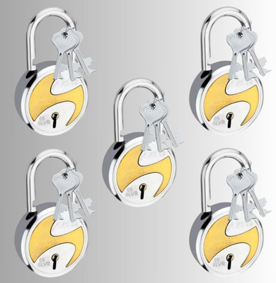 onepro Azco Sport Silver 65 MM 3 Each Keys with 5 Padlocks 8 Levers Double Locking Padlock(Silver, Gold)