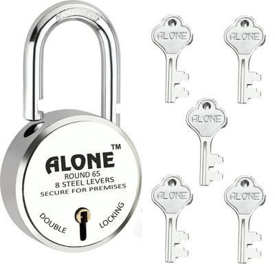 Fithome Alone Round 65mm Lock for Home Link Gate Shop Shutter, D/L 5 Keys (pack of 1) Padlock(Chrome)
