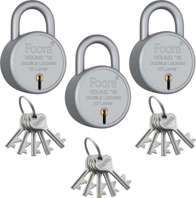 Foora Round 75 With 5 Keys (Pack Of 3) – Heavy Duty Lock Padlock(Silver)