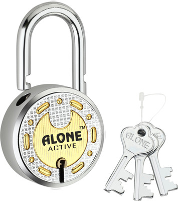 alone Active Round 65mm Lock for Home Gate Shop & Shutter, Double Locking 3 Keys Padlock(Chrome, Brass Combination)