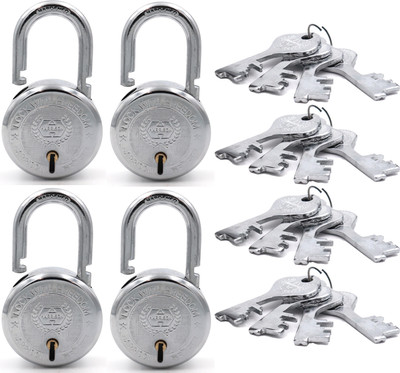 HARRISON Padlock 70mm 7 Lever with 3 Keys T-26-0279 Pack of 4/ Mild Steel Material Padlock(Bright Chrome Polished Finish)