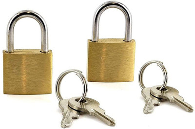 PuthaK 25mm Mini Brass Square Padlock 2 Keys Included - 2 Combo Packs Padlock(Gold)