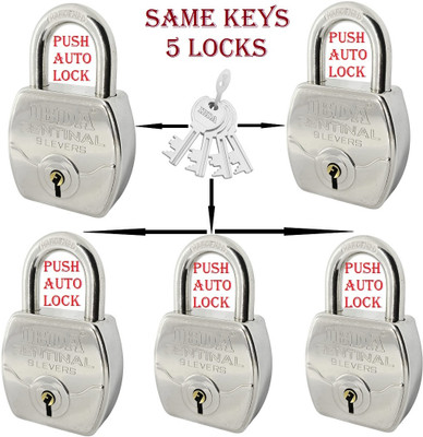IBDA same key lock | 5 lock with common key |multiple lock with single key|steel body Padlock(Silver)