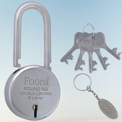 Foora Round 65mm Long Lock with 5 Key,High-Security Padlock for Home,8 Lever Door Lock Padlock(Silver)