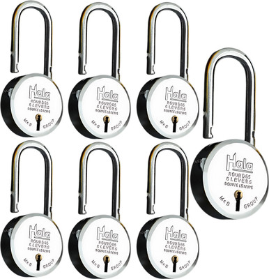 HALA Round 65mm Long Shackle 8 Levers Double Locking Comes With 3 Keys Padlock(Silver)