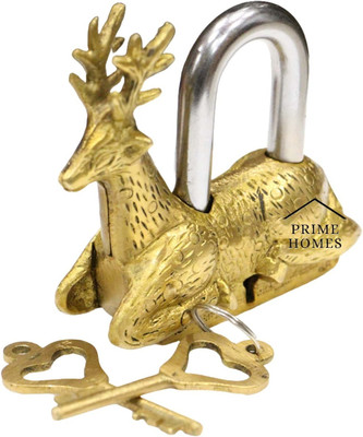 PRIME HOMES Brass Deer Pad Lock With 2 Keys Deer Shape Lock Padlock(Golden)