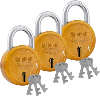 Malaikah Dark Gold Round 65 Pack of 3 Padlock(Gold)