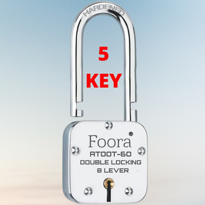 Foora 5 Keys Lock ATOOT 60mm, Long Hardened Shackle, Double Locking,8 Lever Padlock(Silver)