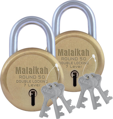 Malaikah Gold Round 50mm Double Locking 7 Lever With 3 Keys Round Padlock Padlock(Gold)