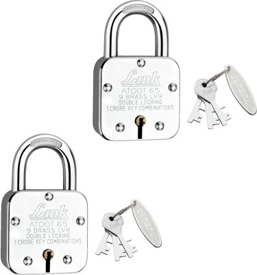 Link Atoot 65mm|1 Cr Key Combinations|Hardened Shackle|Brass Lever (Pack 2) Padlock(Silver)