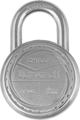 PLUS POINT Heavy Duty 9-Pin Double Locking Security Lock 9-Pin 3 Brass Dimple Keys Padlock(Silver)