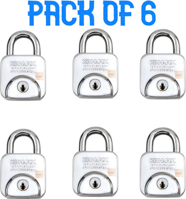 Konark PUSH LOCK 60 MM PACK OF 6 Padlock(Grey)