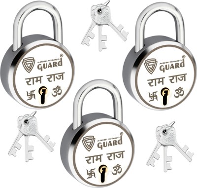 S-Guard RAM_RAJ Laser Printed Door Lock, Lock for Gate-52MM-7 Levers, Double Locking, 3 Padlock(Silver, Gold)