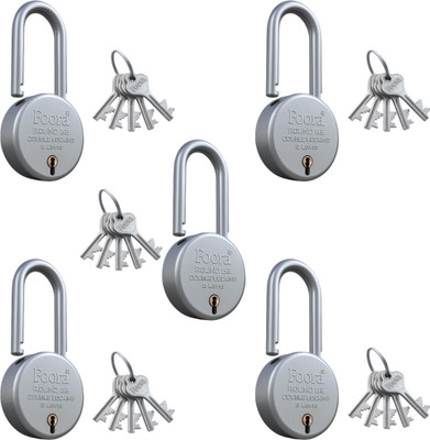 Foora Round 65 LS (Long Shackle) - With 5 Keys | Pack Of 5 Padlock(Silver)