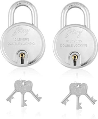 Godrej Locks Round Padlock with 10 Levers and 3 Keys (Pack of 2) Padlock(Silver)