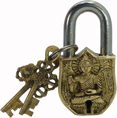 VINIROH Brass Door Pad Lock Buddha Design Fully Functional Brass Lock With 2 Keys Padlock(Golden)