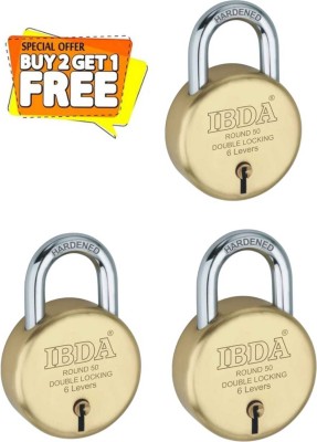 IBDA Pk of 3 | small lock & key |Double Locking|6 Levers| Rivetless Steel Body Padlock(Gold)