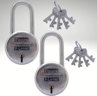 Foora PrimeGuard 65mm Long Shackle Lock | 8 Lever Double Locking System | Pack of 2 Padlock(Silver)
