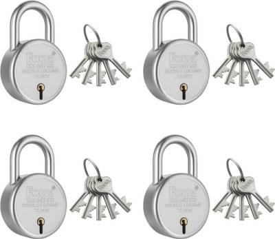 Foora Round 50 Small Lock – with 5 Keys (Pack of 4) Padlock(Silver)
