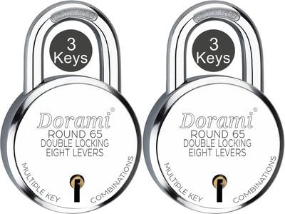 Indora Round 65mm Steel Lock 4 Keys Steel Shackle 8 Lever For Home Door R-65 C-2.4 Padlock(Silver)