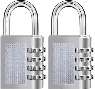 Techtest Combination 4 Digit Number Travel Luggage Password Lock For Home Office Gym School Padlock(Silver)